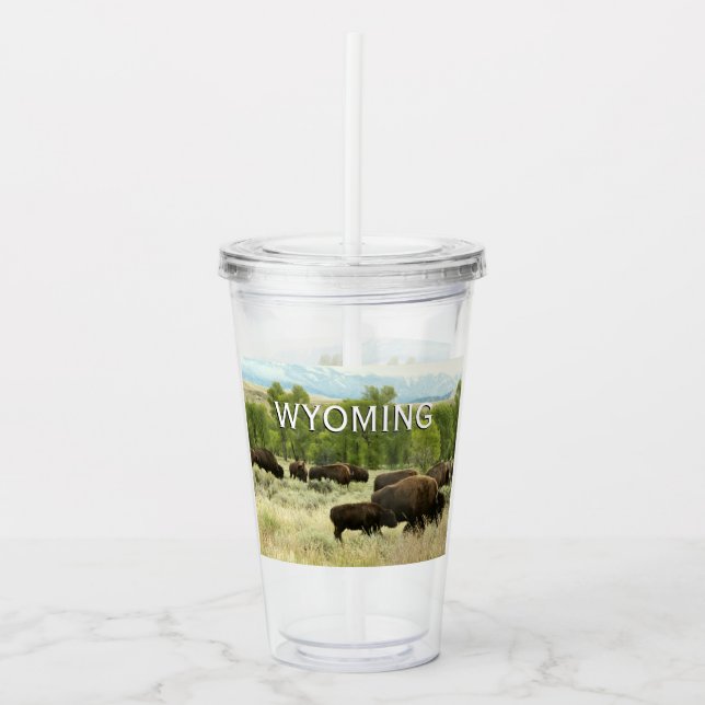Wyoming Bison Nature Animal Photography Acrylic Tumbler (Front)