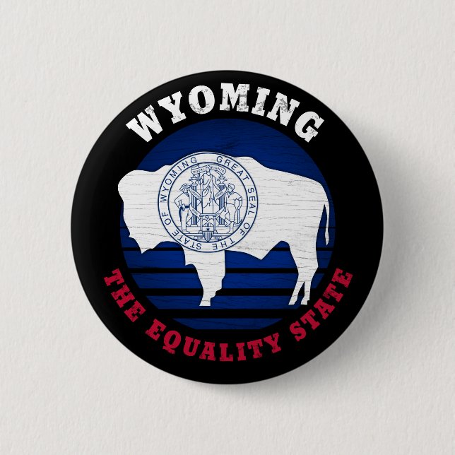 WYOMING EQUALITY STATE FLAG 6 CM ROUND BADGE (Front)