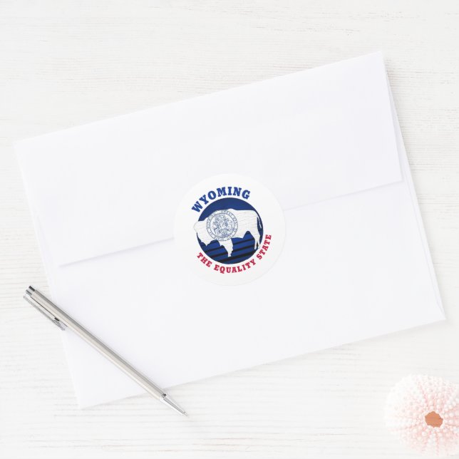 WYOMING EQUALITY STATE FLAG CLASSIC ROUND STICKER (Envelope)