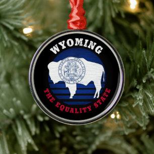 WYOMING EQUALITY STATE FLAG METAL ORNAMENT