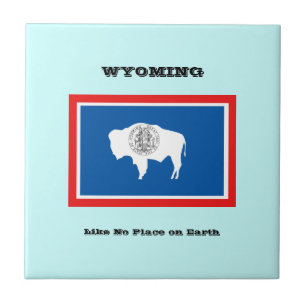 Wyoming Flag and Slogan Ceramic Tile