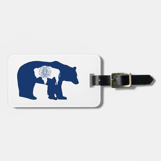 Wyoming Flag Bear Luggage Tag (Front Horizontal)