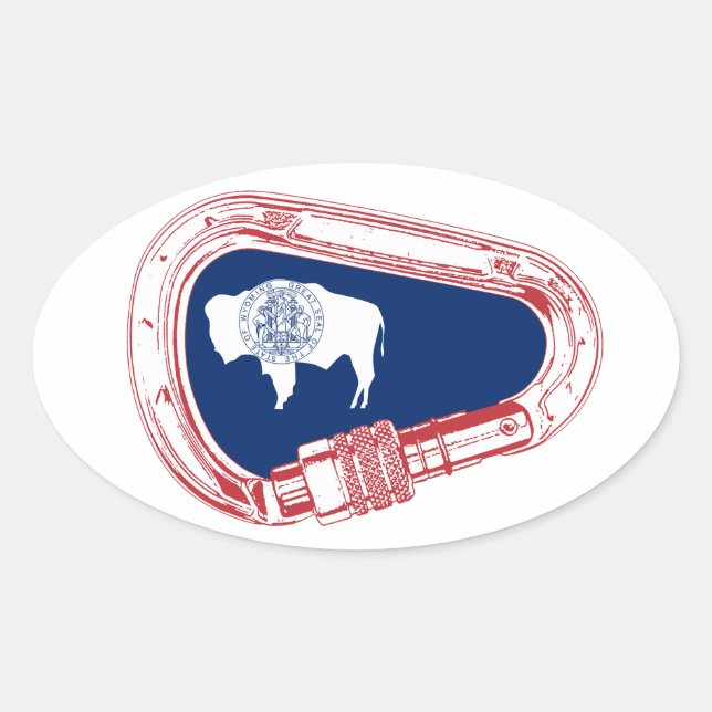 Wyoming Flag Climbing Carabiner Oval Sticker (Front)