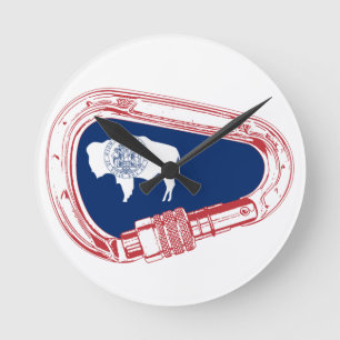 Wyoming Flag Climbing Carabiner Round Clock