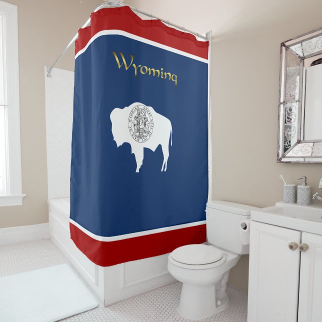 Wyoming flag shower curtain (In Situ)