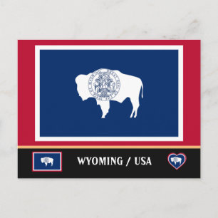 Wyoming Flag & Wyoming State USA /America Postcard