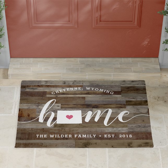 Wyoming Home State Personalised Wood Look Doormat (Creator Uploaded)