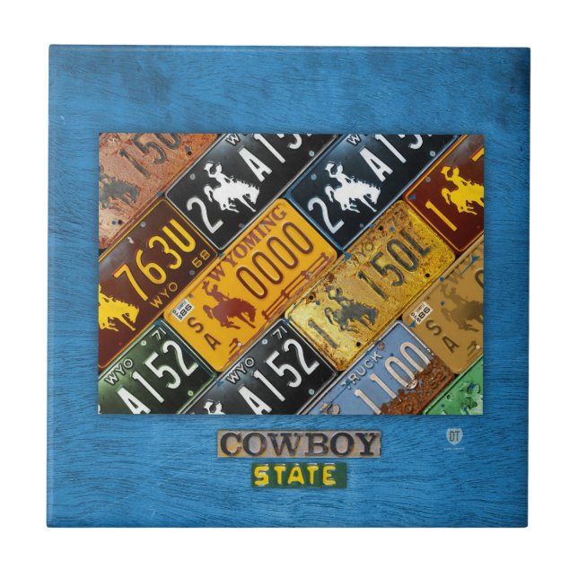 Wyoming License Plate Map Ceramic Tile V2 (Front)