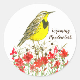 Wyoming Meadowlark Songbird Wildflowers Classic Round Sticker