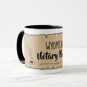 Wyoming Notary Public Scroll Feather Quill Mug