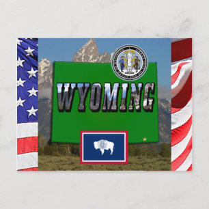 Wyoming Picture & Text, Map, Flag & State Seal Postcard