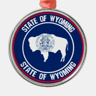 Wyoming Round Emblem Metal Ornament