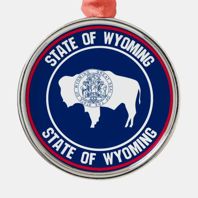 Wyoming Round Emblem Metal Ornament (Front)