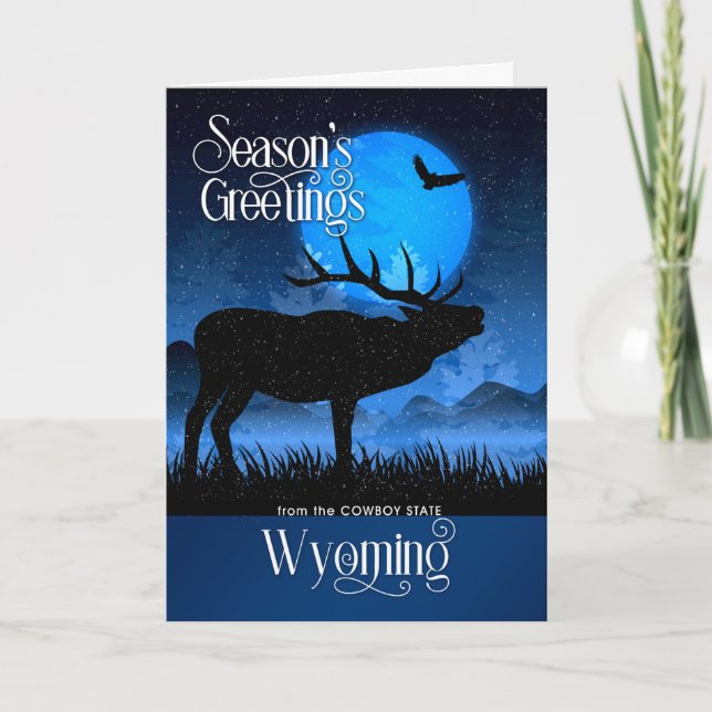 Wyoming Season's Greetings Woodland Moose Holiday Card (Front)