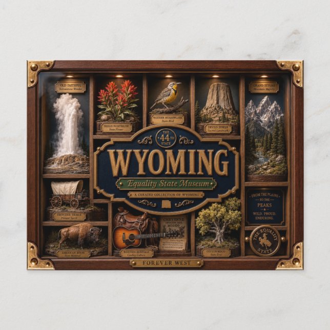 Wyoming Shadow Box 3D Figurine State Postcard (Front)