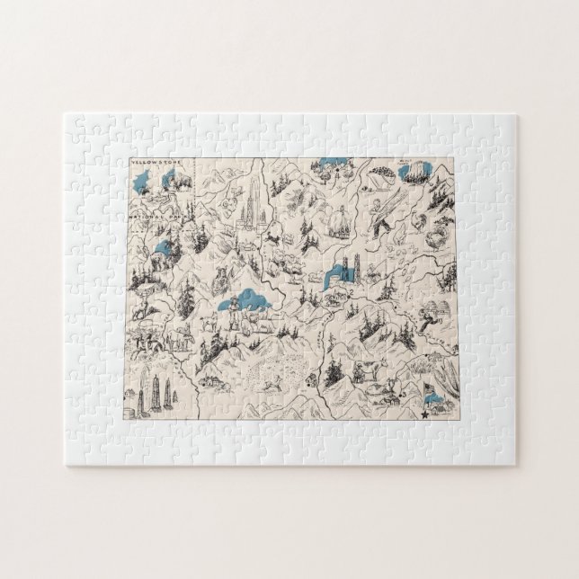 Wyoming Shaped Vintage Picture Map Jigsaw Puzzle (Horizontal)