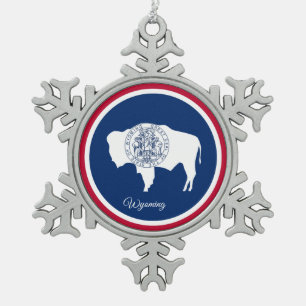 Wyoming snowflake, Christmas USA, Wyoming Flag Snowflake Pewter Christmas Ornament