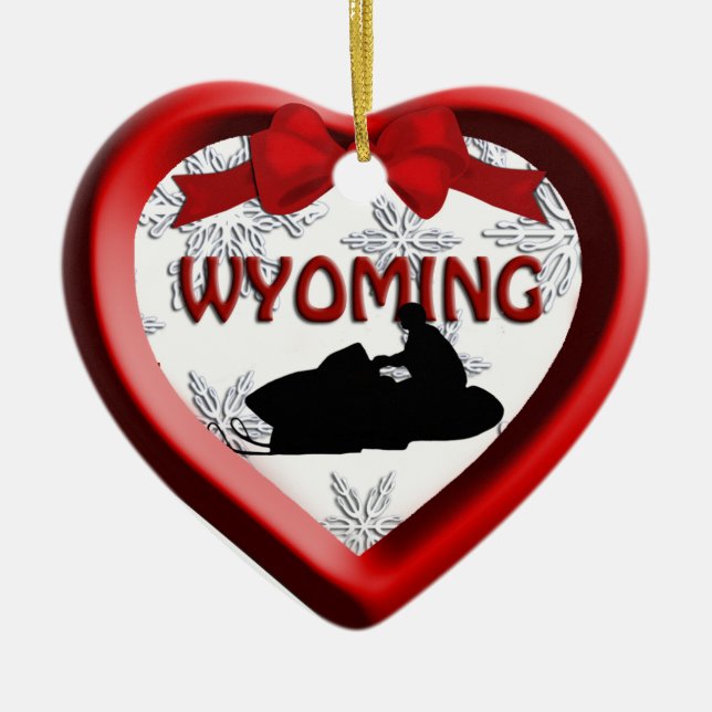 Wyoming Snowmobile Heart Christmas Ornament (Front)