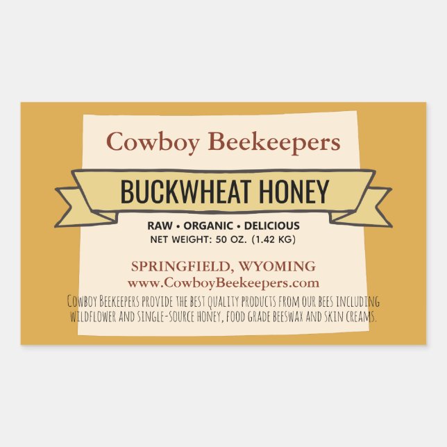 Wyoming State Buckwheat Honey Jar Stickers (Front)