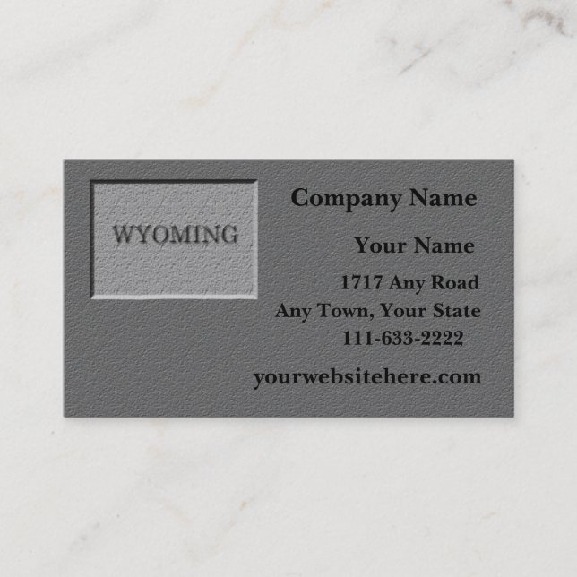 Wyoming State Business card  carved stone look (Front)