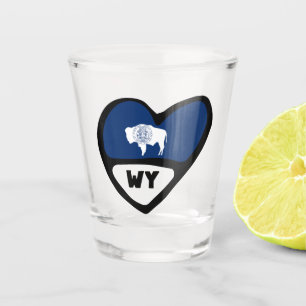 Wyoming State Flag In Heart, WY Shot Glass