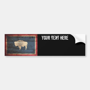 Wyoming State Flag on Old Wood Grain Bumper Sticker
