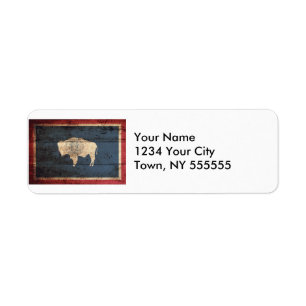Wyoming State Flag on Old Wood Grain Return Address Label