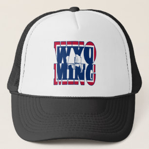 Wyoming state flag text trucker hat