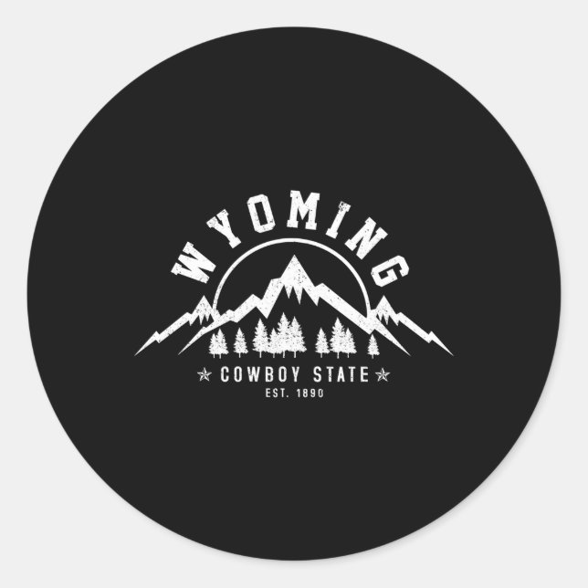 Wyoming The Cow State Est 1890 Mountains Classic Round Sticker (Front)