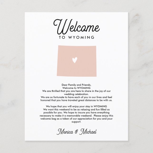 WYOMING Welcome  Letter Itinerary ANY COLOR (Front)