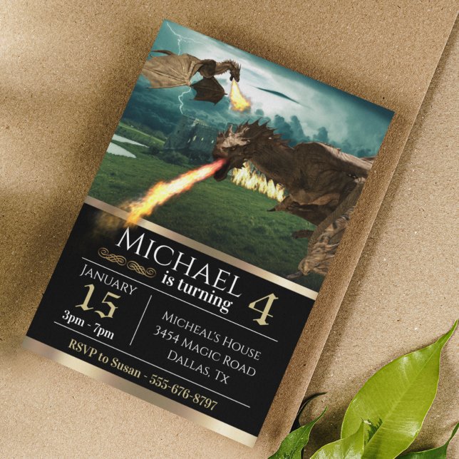 Wyvern Dragon Fire Breathing Castle Birthday Invitation (Creator Uploaded)