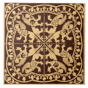 Wyvern Griffin Beast Mediaeval Brown Gold Vintage Ceramic Tile