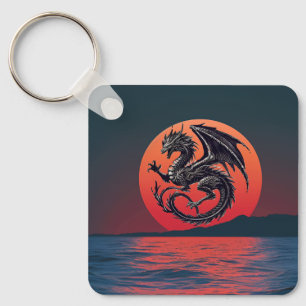 Wyvern Soaring Over Sunset Ocean  Key Ring