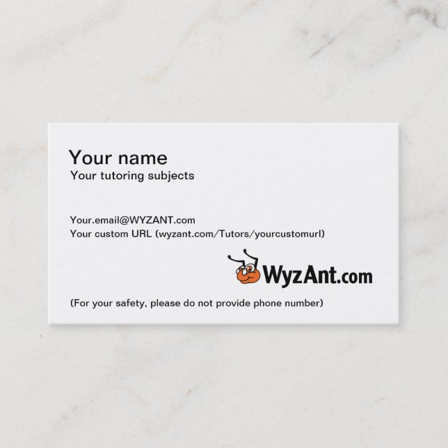 WyzAnt Customisable Business Cards (Front)
