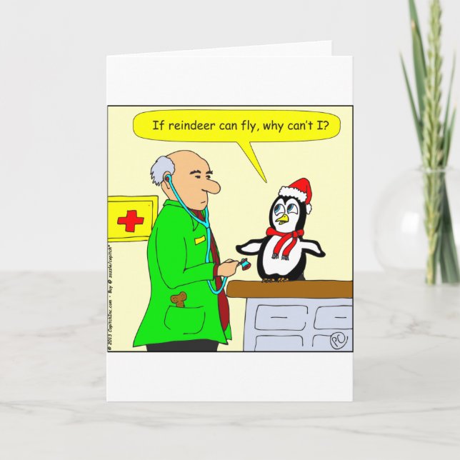 x14 reindeer can fly cartoon holiday card (Front)