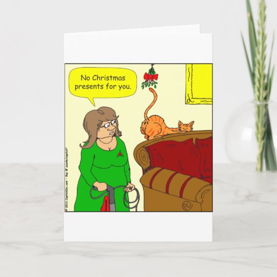 X55 Cat Butt Mistletoe Christmas Cartoon Holiday Card Zazzle Com Au