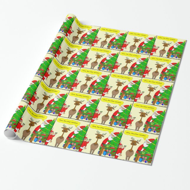 x79 olive the other reindeer cartoon wrapping paper (Unrolled)