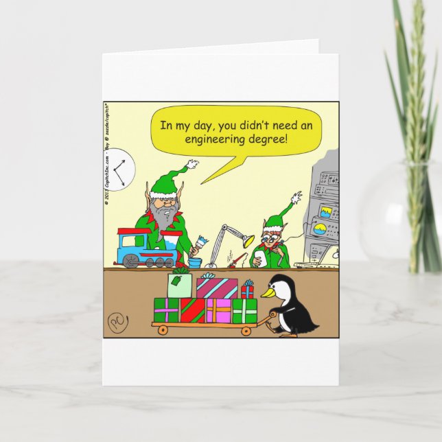 x87 Elf Engineering degree cartoon Holiday Card (Front)