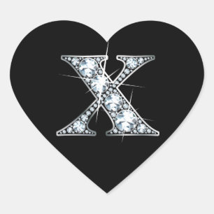 "X" Diamond Bling on Black Heart Sticker