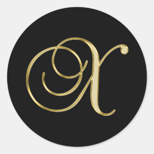 X gold monogram on black classic round sticker