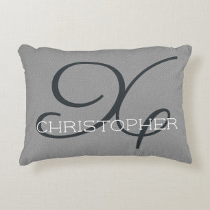 X Initial Personalised Name Black White Grey Decorative Cushion