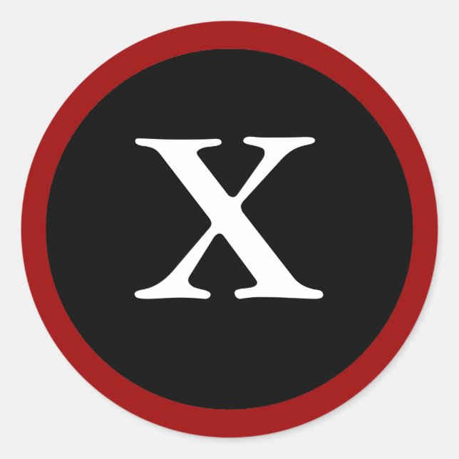 X : Initial X Letter X  Red, White & Black Sticker (Front)