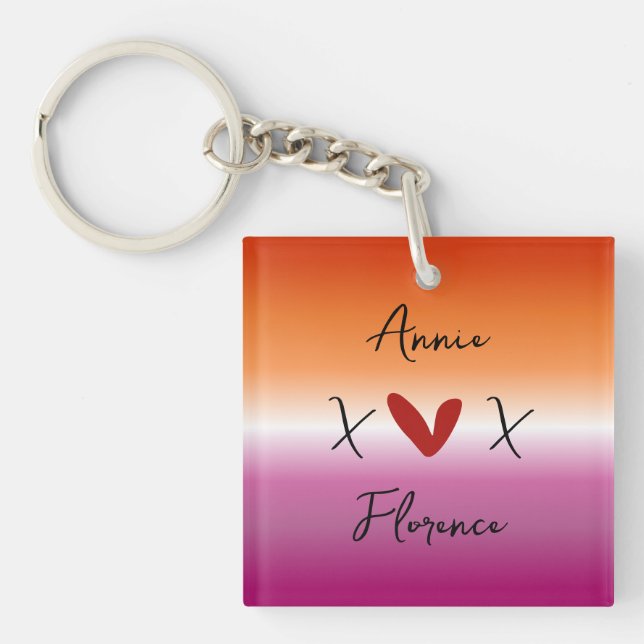 X Love X Sunset Lesbian Flag Acrylic Keychain (Front)