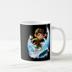 X-mas Christmas Elf Riding Surfboard Surfboard  Coffee Mug