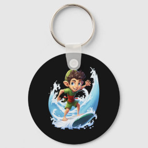 X-mas Christmas Elf Riding Surfboard Surfboard Key Ring
