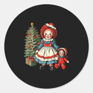 X-mas Morning Joy &amp; Toys Raggedy Ann Christmas Classic Round Sticker