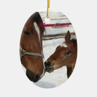 X-mas ornament/mare & foal ceramic ornament