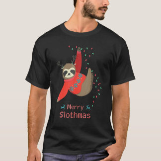 X Mas Sloth Reindeer Moose Fairy Light Ornament Ha T-Shirt