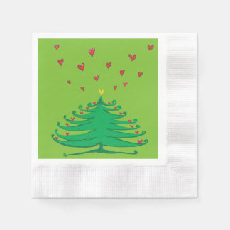 X-mas Tree Hearts Coined Cocktail Paper Napkins