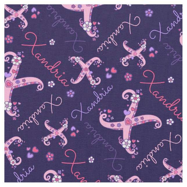 X monogram and personalised name Willow fabric (Close Up)